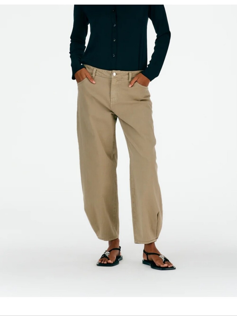 Tibi Cotton Drill Brancusi Khaki Chinos - Straight Cocoon Sculpted - 29